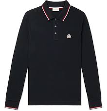 Black And White Long Sleeve Polo Navy Slim Fit Logo Appliqued Cotton Pique Polo Shirt Moncler In 2020 Mens Designer Polo Shirts Pique Polo Shirt Designer Clothes For Men