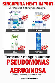 Pernah tak rasa air yang dah masak tapi lepas 3 hari rasa lain macam. Public Health Malaysia Singapura Telah Menghentikan Import Bagi Produk Air Mineral Dan Minuman Keluaran Syarikat Malee Mineral Water Berikutan Telah Dikesan Tercemar Dengan Kuman Pseudomonas 3 Jenis Air Mineral Keluaran Syarikat
