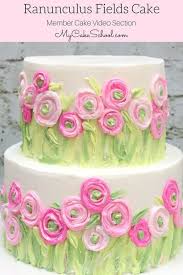 Ranunculus Fields Cake Painting With Buttercream Cake Decorating Video Tutorial By Mycakesc Buttercream Cake Decorating Painted Cakes Creative Cake Decorating