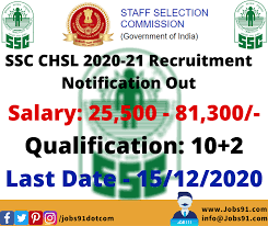 Ssc chsl 2020 tier i exam was conducted from 12 to 26 october 2020. Ssc Chsl 2020 21 Recruitment Notification Out Jobs91 Com