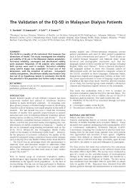 Ensure the all equipment protection system and commissioning procedures test as well as sop. Pdf The Validation Of The Eq 5d In Malaysian Dialysis Patients