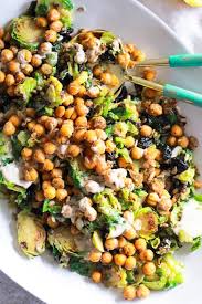 Shaved Brussels Sprouts Salad With Chickpeas And Lemon Tahini Recipe In 2020 Whole Food Recipes Healthy Dinner Vegetarian Recipes