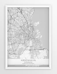 Pocztówka prezentująca plan cenrtum kopenhagi. Plakat Mapa Kobenhavn Seria White