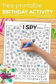 Printable Birthday Activities For Kids Free Printable I Spy Birthday Activity Paper Trail Design In 2020 Birthday Activities Birthday Party Activities Kids Birthday Party Activities