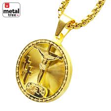Gold Tone Stainless Steel 3D Medallion Jesus Pendant 24