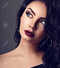 The blue at the end gives the look a little mystery. Beautiful Thinking Makeup Blue Eyes Woman With Long Black Curly Stock Photo Picture And Royalty Free Image Image 133415029