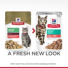 An extra pound or two may not sound like much, but it can be significant for a cat whose ideal weight is only 10 higher fiber content will boost your cat's digestion and keep him feeling full on fewer calories. Hills Science Diet Adult Perfect Weight Salmon Pouches Wet Cat Food 85gm X 12 21 95