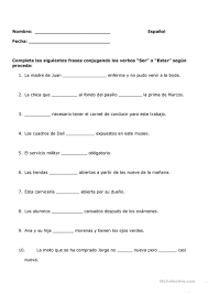 Think of estar as a status or condition. Verbo Ser O Estar English Esl Worksheets For Distance Learning And Physical Classrooms