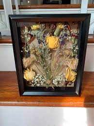 This dried rose shadow box is a simple but beautiful way to display dried flowers. Made A Shadow Box With Dried Flowers From My Moms Funeral Along With Some Things She Loved Crafts