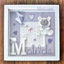 Consegnato Anche Il Quadretto Per Matilde Questa Volta Nella Variante In Lilla Con Orsetto E Aquilone Christening Cards For Boys Baby Shadow Box Baby Crafts