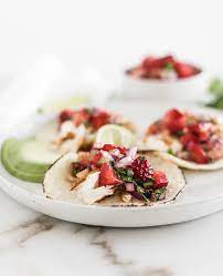 Dip each fish fillet in egg, then breadcrumb mixture, and arrange in baking dish. Easy Grilled Fish Tacos With Strawberry Salsa Lively Table