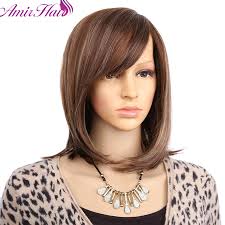 Amir Kurze Synthetische Haar Perücken Bob Frisur Gerade Haar Mit Teil Seite  Pony Für Schwarze Frauen Gemischte Farbe Heat Resistant faser