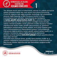 İçişleri bakanlığımız tarafından yayınlanan genelge doğrultusunda, 65 yaş üzeri ile bağışıklık sistemi düşük, kronik akciğer hastalığı, astım, koah, kalp/damar hastalığ, böbrek, hipertansiyon ve karaciğer hastalığı olan vatadaşlarımızın sokağa çıkmaları sınırlandırılmıştır. Berber Guzellik Salonu Kuaforlerin Acilmasi Genelgesi