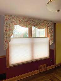 Classic Swag Jabots Over Cordless Bottoms Up Top Down Honeycomb Shade Interior Design Honeycomb Shades Custom Window Treatments