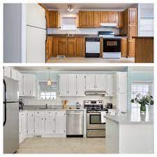 Before And After Look What You Can Do To Your Outdated Cabinets And Counter Tops Turn It Into The White Ki Beige Tile Kitchen Kitchen Remodel Renting A House