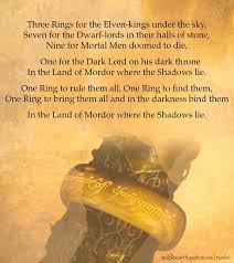 Three Rings For The Elven Kings Under The Sky One Right To Rule Them All One Ring To Find Them One Ring To Bring Them All And In The Darkness Bind Them Lord Of The Rings The Hobbit Middle Earth