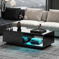 For a natural take, opt for wood, or go with brass, chrome or gold to bring some shine to the space. Modern Black Coffee Table High Gloss 1 Drawer Storage With Led Living Room Table Ebay Coffee Table Modern Black Coffee Table Black Living Room Table
