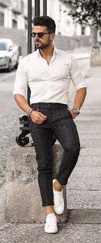 Black And White Pants Outfit Men Nunoantunes With A Summer Outfit Idea With A White Button Up Shirt With Rolled Up Sleeves Gray Blac Pants Outfit Men Summer Outfits Men Mens Fashion Summer