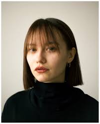 Asian Woman Bob Haircut Black Turtleneck Portrait