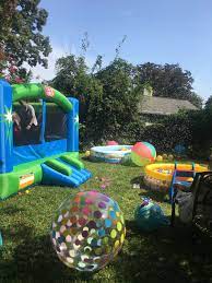 This Is My Little Girl S Ball Themed Birthday Party Outdoors Birthday Party Pool Birthday Party Backyard Birthday Parties