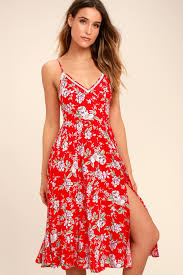 Esperanza Red Floral Print Midi Dress Red Floral Skirt Floral Print Midi Dress Midi Dress Sleeveless