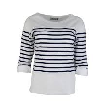 0 5 soyez le premier à nous donner votre avis. Tee Shirt Rayures Blanche Bleu Manches 3 4 Femme Bagala