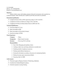 A fresher resume is written for a person without previous work experience. Wipro Bpo Resume Format Sample Data Control Associate Resume Samples Projects Download Now