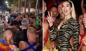 Exuberant celebrations and lively music flood the streets during mardi gras. Revellers Miss Dua Lipa Sydney Mardi Gras Party While Stuck In Three Hour Line Daily Mail Online