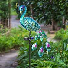 Solar Blue Metal And Glass Peacock Garden Stake 4 5 X 16 X 45 5 Inches In 2021 Solar Garden Art Wind Chimes For Sale Turquoise Art