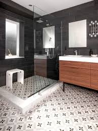 Contemporary Bathroom With Patterned Vintage Bathroom Tile Patterns And Glass Partition Als Classic Bathroom Bathroom Tile Designs Transitional Bathroom Design