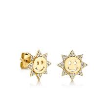 Gold Diamond Happy Face Sun Studs Kids Gold Jewelry Gold Earrings For Kids Kids Earrings