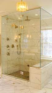 In this transitional bathroom you will find that the white and grey details in the wall tiles create an ambience of expensive spa experience. Frameless Steam Shower Enclosure Panel Door Above Door Transom Panel Return Panel Furnished Shower Doors Steam Shower Enclosure Shower Renovation