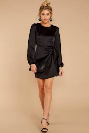 Elegant Black Satin Dress Short Long Sleeve Dress Dress 46 00 Red Dress Short Black Dress Long Sleeves Long Sleeve Short Dress Long Sleeve Dress