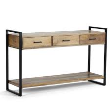 Simpli Home Riverside Solid Mango Wood And Metal 55 In Wide Modern Industrial Console Sofa Table In Natural 3axcriv 03 Rustic Console Tables Console Table Home
