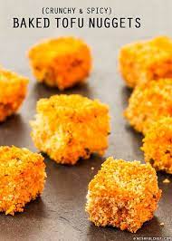 Crunchy Spicy Baked Tofu Nuggets Wishful Chef Baked Tofu Vegetarian Vegan Recipes Vegetarian Dishes