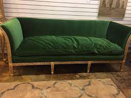 These comfortable sofas & couches will complete your living room decor. Vintage Green Velvet Sofa With Gold Leaf Trim And Down Cushion From A Unique Collection Of Antique And Modern Green Velvet Sofa Velvet Sofa Gold Vintage Sofa
