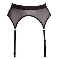 Garter belt, sheer inlays, elegant design. Black Mesh Four Strap Garter Belt With Wide Elastic By Flash