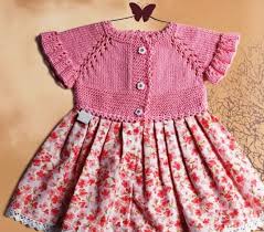 Kare Yakali Dugmeli Kiz Cocuklari Icin Kumas Orgu Elbise Modeli Orgu Baby Knitting Patterns Bebek Elbise Modelleri