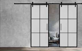 Frameless Industrial Glass Style Sliding Double Barn Door Fibd - 1380