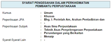 Pelaksana (skim perkhidmatan sijil pelajaran malaysia atau kelayakan yang diiktiraf setaraf dengannya oleh kerajaan. Kasihkuamani Pembantu Pustakawan Gred S19 Syarat Kelayakan Urusan Pengesahan Jawatan