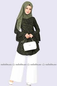 Moda Selvim Volan Kol Tesettur Tunik Tkm2548 Desen 1 Haki Fashion Head Scarf Nun Dress