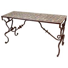 Mexican talavera decorative tile 'cruz azul'. Wrought Iron Table With Spanish Tile Top At 1stdibs
