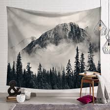 Are you in love with rustic bedroom decor? Home Decor Snow Mountains Tapestry Winter Scenery Forest Wall Hanging Home Bedroom Decor Tapestries