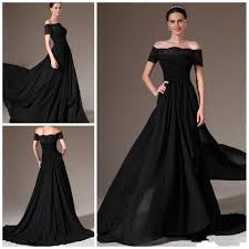 New Elegant Style 2019 Black Evening Dresses Off Shoulder Short Sleeve Zip Back Lace Chiffon Classic Ladis Formal Gowns Custom Made E101 My Evening Dress Navy E Evening Dresses Elegant Navy
