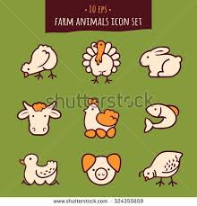 Agriculture Farm Animals Vector Icon Set Turkey Rabbit Chicken Hen Eggs Fish Pig Duck Quail Cow Icon Set Vector Animal Icon Farm Animals