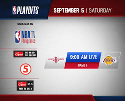 Want to know which teams are playing on monday, friday and sunday? Cignal Tv On Twitter Nba Playoffs Schedule For September 5 Rockets Vs Lakers Game 1 9am Live Simulcast On Nba Tv Philippines And Tv5 Staysafestayawesome Liveawesome Wholenewgame Nbaplayoffs Nbaoncignal Https T Co Axaag0ecvz