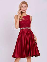 Shop for traditional & timeless, romantic or vintage, elegant or trendy and just plain cute wedding guest dresses in the latest new styles. Burgundy Cocktail Dresses Lace Elastic Satin Keyhole Beading Sash Knee Length Short Wedding Guest Dress Wedding Guest Dress Milanoo Com