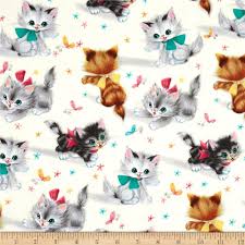 michael miller kitties cream 猫のスケッチ 猫のイラスト ゆめかわいい 背景