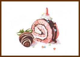 Strawberry Roll Cake Dessert Art Print French Sweets Food Etsy Food Illustrations Cake Art Print Roll Cake