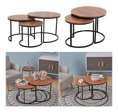54 reclaimed wood coffee table industrial look iron wheels. Set Of 2 Coffee Table Stacking Nested Side Table Round Wood Metal Furniture Zh0790